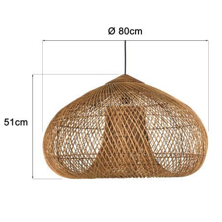 SIXTINE - 80x80cm pendant light in natural-coloured rattan and recycled teak