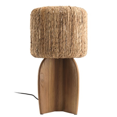 Lampe 30x30cm en rotin couleur naturelle et bois de teck recyclé - Macabane