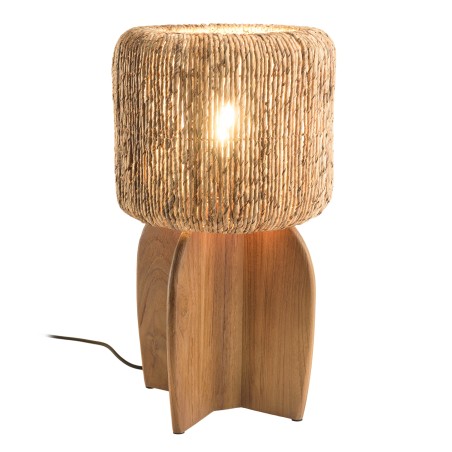 Lampe 30x30cm en rotin couleur naturelle et bois de teck recyclé - Macabane