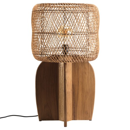 Lampe 38x38cm en rotin couleur naturelle et bois de teck recyclé | Macabane