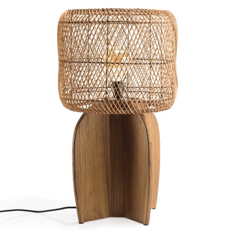 SIXTINE - 38x38cm lamp in natural-coloured rattan and recycled teak