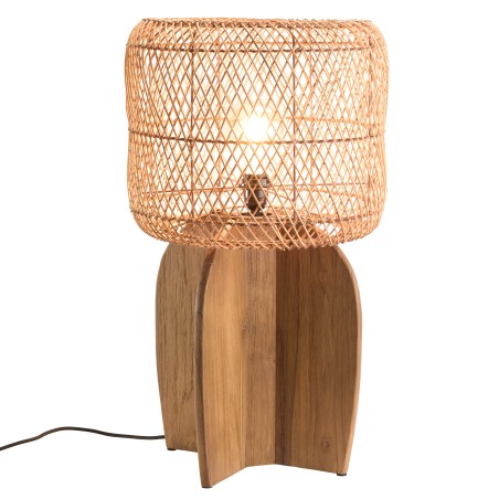 Lampe 38x38cm en rotin couleur naturelle et bois de teck recyclé | Macabane