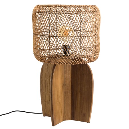 Lampe 38x38cm en rotin couleur naturelle et bois de teck recyclé | Macabane