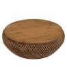 Salontafel van bruin rotan en gerecycled teakhout D80cm | Macabane