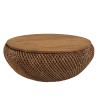 Salontafel van bruin rotan en gerecycled teakhout D80cm | Macabane