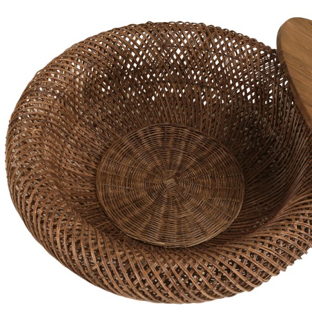 Salontafel van bruin rotan en gerecycled teakhout D80cm | Macabane