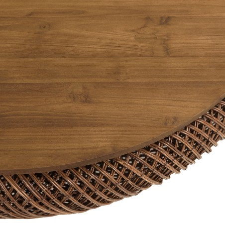 Salontafel van bruin rotan en gerecycled teakhout D100cm | Macabane