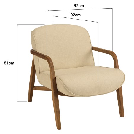 SIXTINE - Armchair in beige fabric and recycled teak 