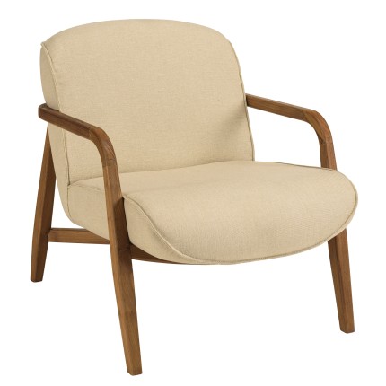 SIXTINE - Armchair in beige fabric and recycled teak 
