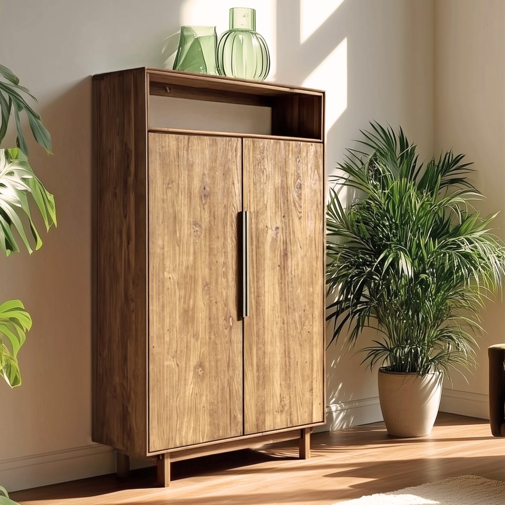 Buffet 2 portes 1 étagère ouverte 90x155cm en bois de teck recyclé | Macabane