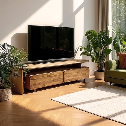 Meuble TV 2 tiroirs 160x40cm en bois de teck recyclé | Macabane