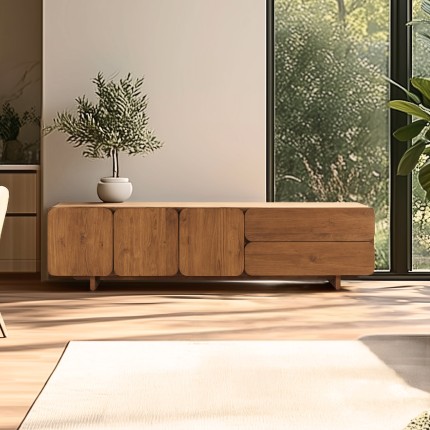 Buffet 3 portes 2 tiroirs 200x48cm en bois de teck recyclé | Macabane