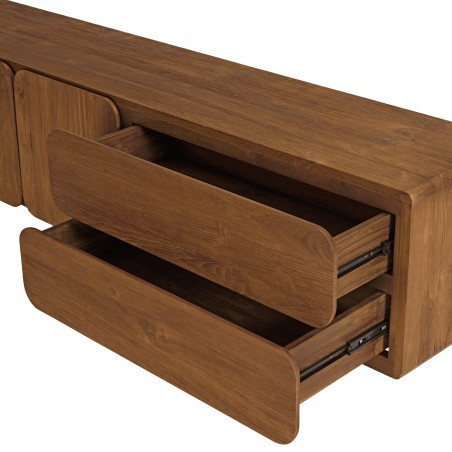 Buffet 3 portes 2 tiroirs 200x48cm en bois de teck recyclé | Macabane