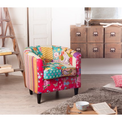 KATE Armchair 63x63cm Bohemian Fabric Multicolor Black Wood Legs