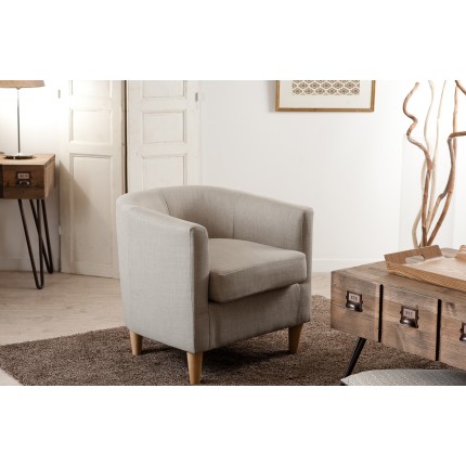 KATE - Linen Fabric Armchair 63x63cm Natural Wood Legs