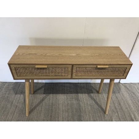 SECONDE MAIN - Console couleur naturelle 2 tiroirs bois cannage