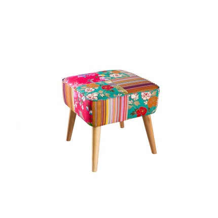 Tabouret carré scandi KATE 42x41cm tissu bohème