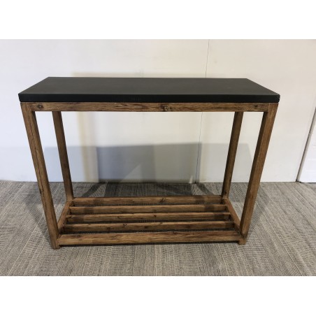 SECONDE MAIN - Console rect. double plateau effet béton foncé et bois acacia