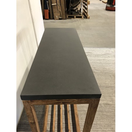 SECONDE MAIN - Console rect. double plateau effet béton foncé et bois acacia