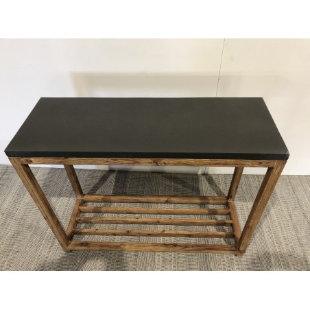 SECONDE MAIN - Console rect. double plateau effet béton foncé et bois acacia
