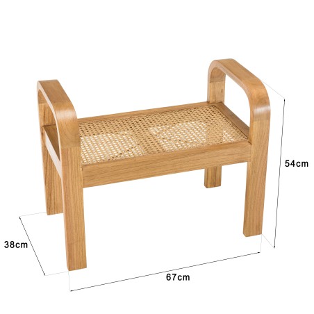 Tabouret en bois de Mindi et rotin naturel - Seconde Vie