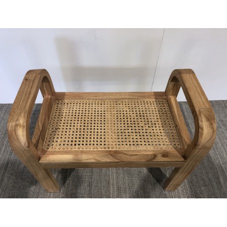 Tabouret en bois de Mindi et rotin naturel - Seconde Vie