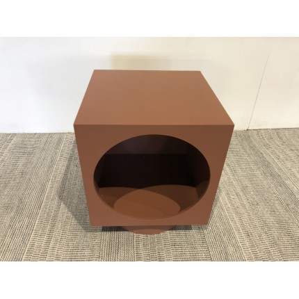 Table d'appoint carrée 34x34cm en bois peint terracotta | Seconde Vie