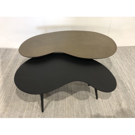 SECOND-HAND - Set of 2 oval coffee tables in matt black and gold aluminium