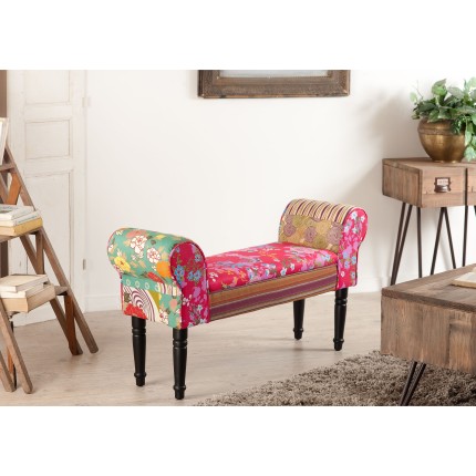 KATE - Rectangular Fabric Bench Multicolor Bohemian Print