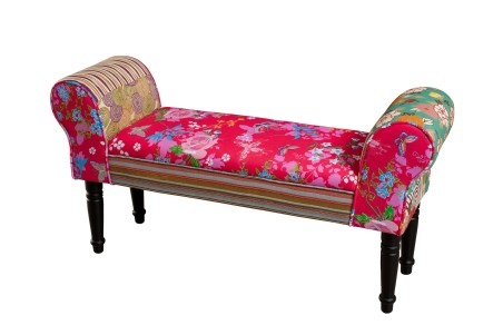 KATE - Rectangular Fabric Bench Multicolor Bohemian Print