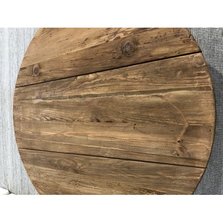 Table basse ronde 90x90cm bois Pin recyclé et pieds métal noir | Seconde Vie