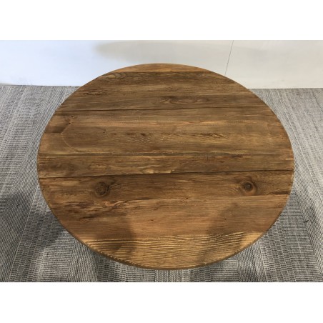 Round coffee table 90x90cm recycled pine wood and black metal legs - DANDY