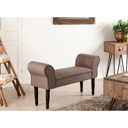 KATE Rectangular Fabric Bench Taupe Black Wood Legs