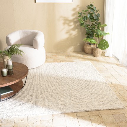 Tapis rectangulaire 300x400cm en laine bouclée couleur blanc | Macabane