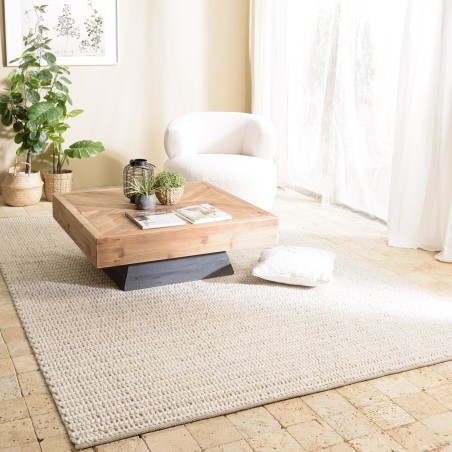 Rechteckiger Teppich 300x400cm aus gewebter Wolle beige | Macabane