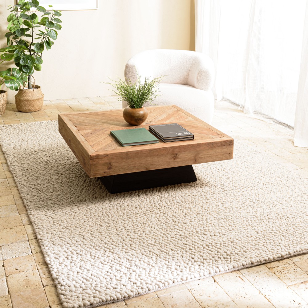Tappeto rettangolare 300x400cm in lana bouclé color beige | Macabane