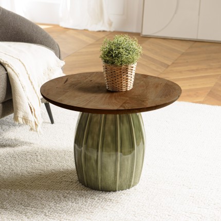 60x60 cm coffee table in mango wood with green enamel finish | Macabane Furniture