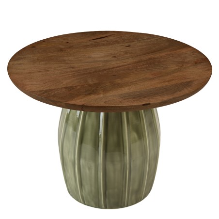 60x60 cm coffee table in mango wood with green enamel finish | Macabane Furniture