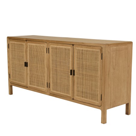 Buffet 4 portes 170cm en bois de mindi et rotin naturel | Macabane