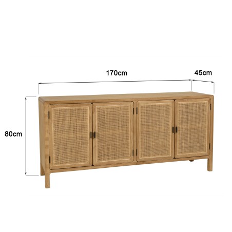 Buffet 4 portes 170cm en bois de mindi et rotin naturel | Macabane