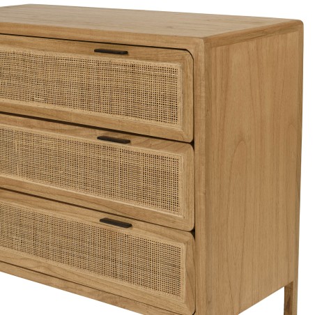Ladekast 3 lades 100cm van mindihout en naturel rotan