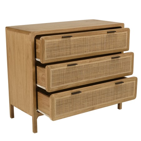 Ladekast 3 lades 100cm van mindihout en naturel rotan