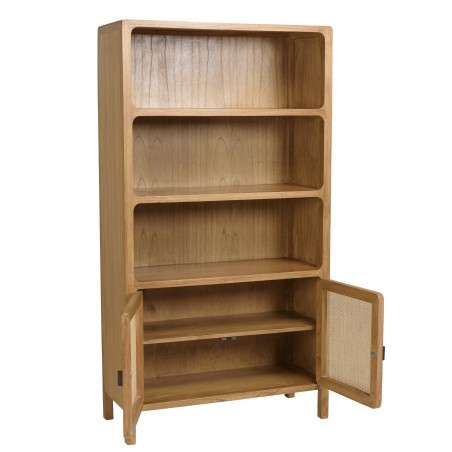 Bücherregal 2 Türen 3 Böden H180cm aus Mindiholz und Rattan | Macabane