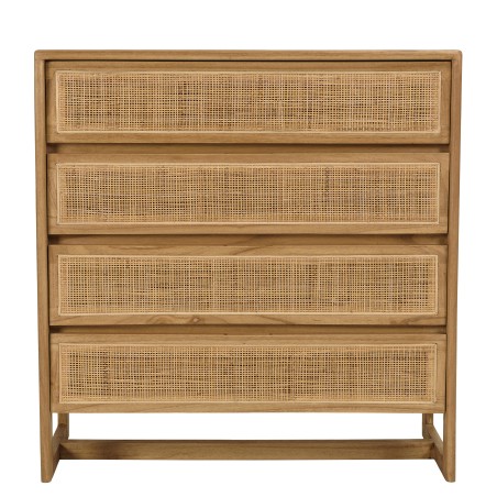 Cassettiera 4 cassetti 90cm in legno di mindi e rattan naturale
