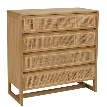 AMY - 90cm 4-drawer chest in mindi wood and natural rattan