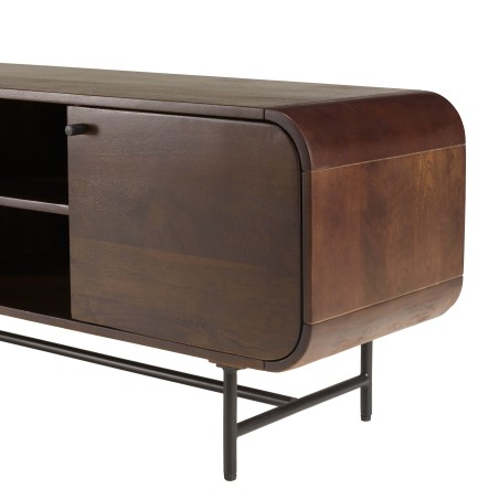 Design tv-meubel donker hout en zwart metaal 3 deuren | Macabane