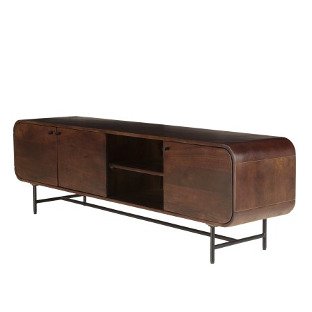 Design tv-meubel donker hout en zwart metaal 3 deuren | Macabane