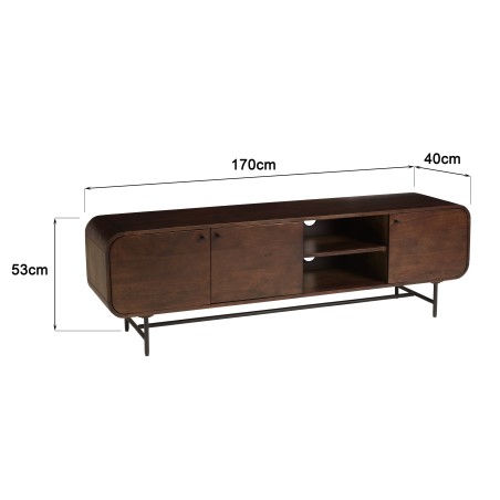 Design tv-meubel donker hout en zwart metaal 3 deuren | Macabane
