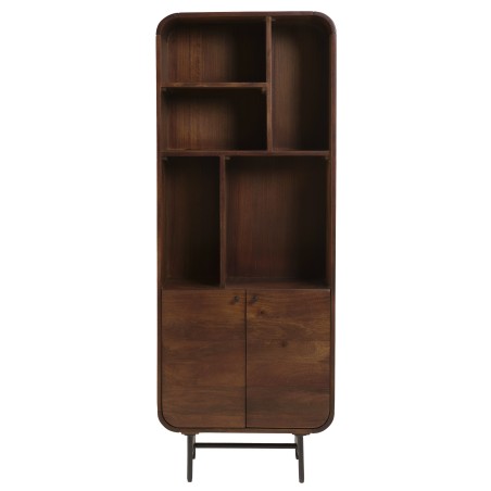 Design boekenkast donker hout en zwart metaal 2 deuren
