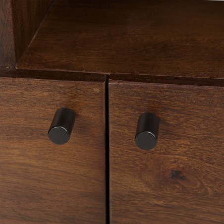Design boekenkast donker hout en zwart metaal 2 deuren